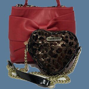 *SOLD* BETSEY JOHNSON Handbags Red Cheetah Animal Sequins Chain Bow *EUC*